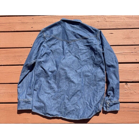 Blue Ranchwear Men's Blue Denim Long Sleeve Pearl Snap Western Shirt Size L - Picture 2 of 4